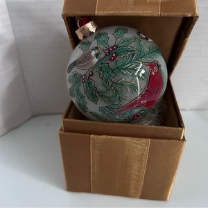 Christmas Tree Ornament CARDINALS Blown Glass Hand Blown INSIDE-Painted/gift box